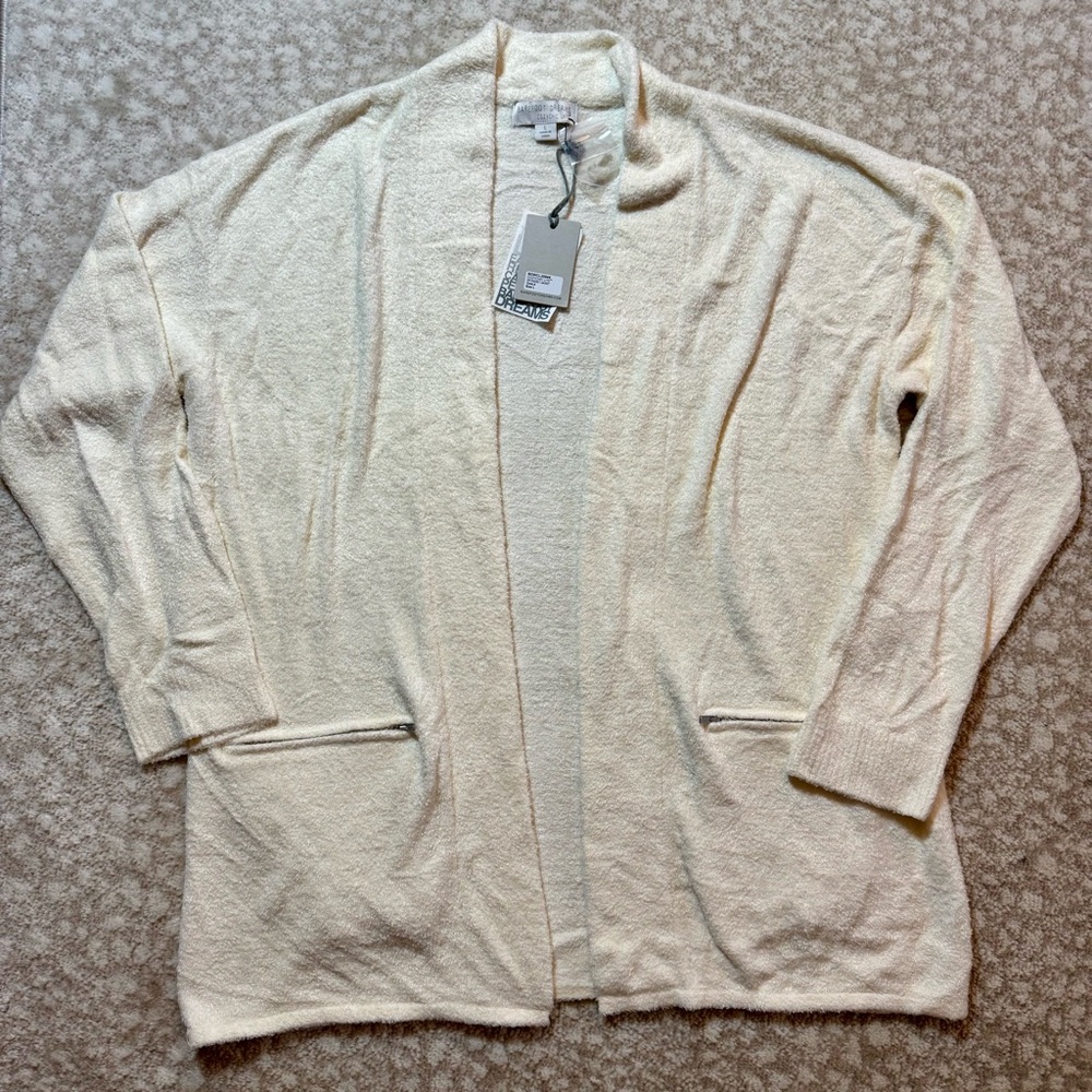 Barefoot Dreams CozyChic Lite Zip Pocket Jacket Sweater in Chalk White